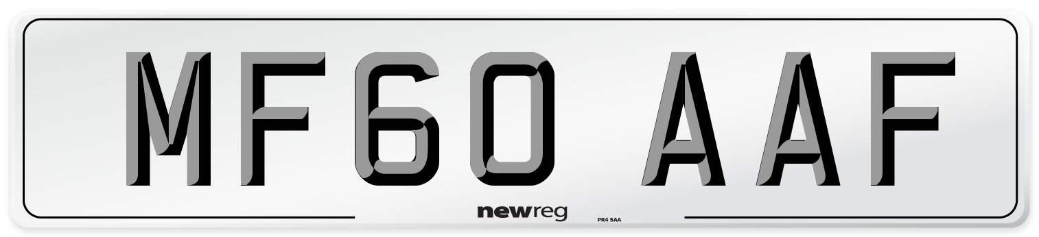 MF60 AAF Number Plate from New Reg